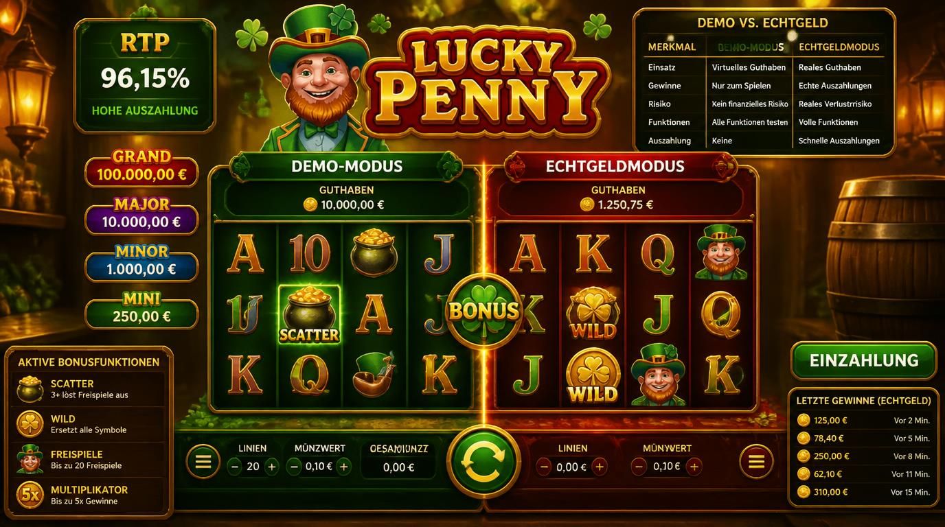 Vergleichsanzeige zwischen Demo- und Echtgeldmodus im Slot-Spiel