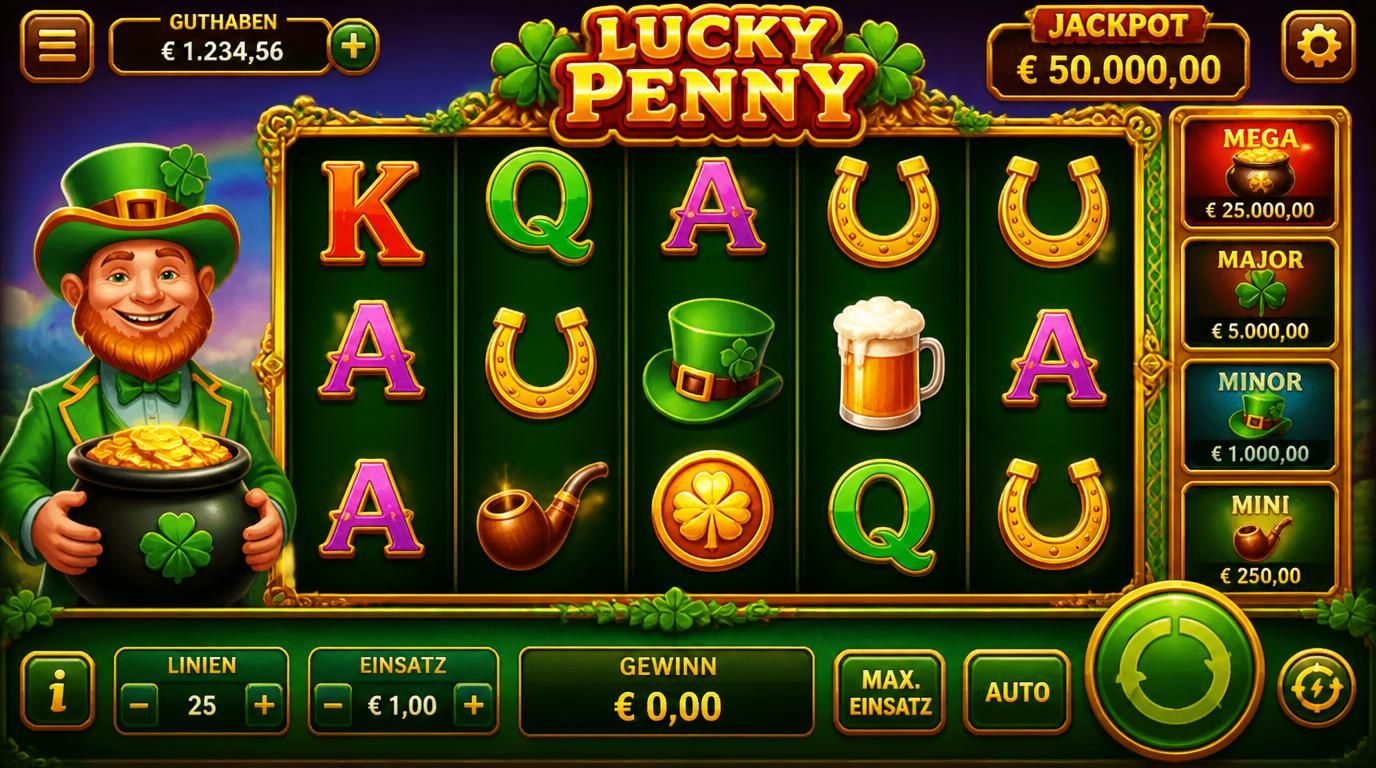 Retro-Slot-Oberfläche mit warmem Licht, großen Symbols, klaren Buttons