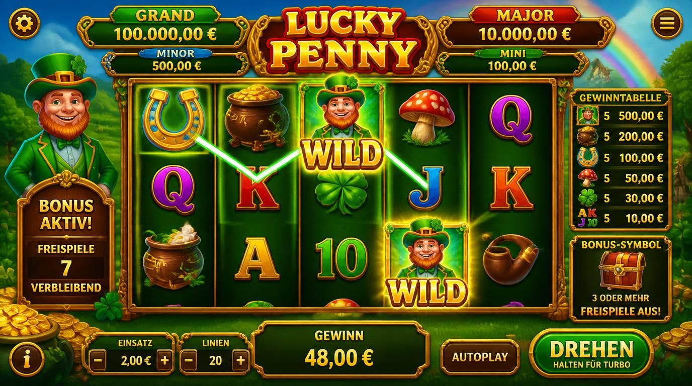 Spin, Walzen, Symbole und Bonus-Funktion beim Lucky Penny Spiel